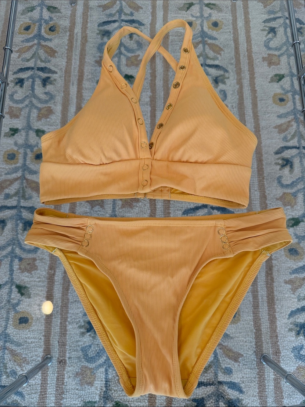 Robin Piccone Gold Ribbed Snap-Front Bikini Set 💛